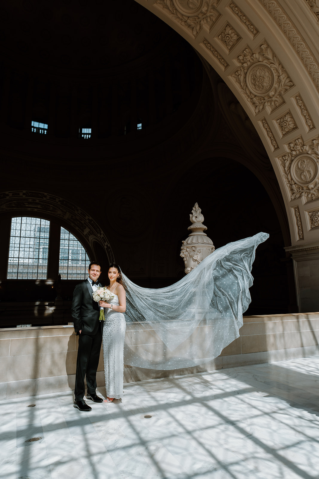 long Veil at SF City Hall Wedding